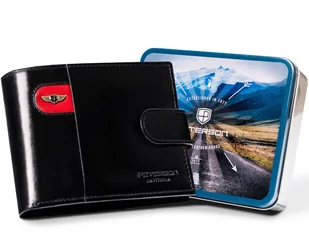 Skórzany portfel męski na zatrzask czarny - Peterson - Portfele - miniaturka - grafika 1