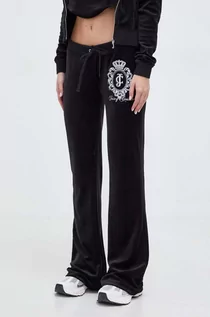 Spodnie damskie - Juicy Couture spodnie dresowe welurowe kolor czarny z aplikacją - grafika 1