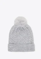 Czapki damskie - Damska czapka z pomponem i kokardami szara - miniaturka - grafika 1