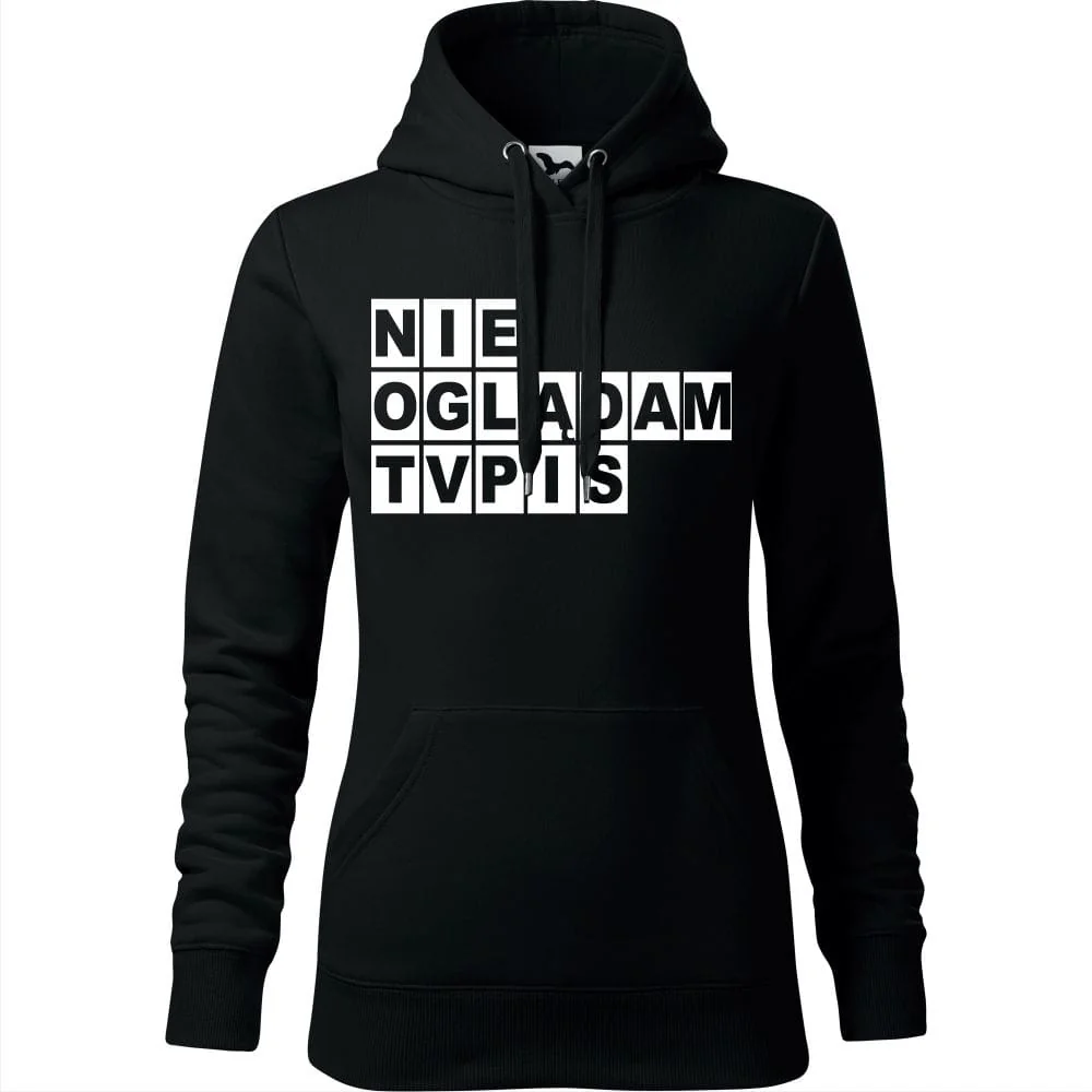 Damska Bluza Z Kapturem - Nie Oglądam Tvpis Czarny L