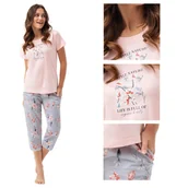 Piżamy damskie - Piżama damska LUNA kod 641 jasnoróżowa szara w kwiaty  L - miniaturka - grafika 1