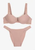 Komplety bielizny - Ciemnoróżowy Komplet Biustonosz Push-Up i Wycięte Majtki Figi Ozdobione Napisami Bralara - miniaturka - grafika 1