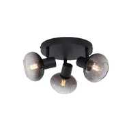 Lampy sufitowe - QAZQA Nowoczesny sufitowy reflektor LED czarny z okrągłym dymionym szkłem 3-punktowy - Teddy - miniaturka - grafika 1