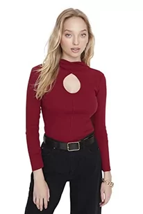 Trendyol Damska damska dopasowana bodycon stójka dzianinowa bluzka koszulka, bordowa, XS, Burgund, XS - Body - miniaturka - grafika 1