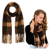 Apaszki i szaliki damskie - Szalik Zimowy Brązowy Duży z Frędzlami Puszysty Przyjemny Ciepły Wygodny - miniaturka - grafika 1