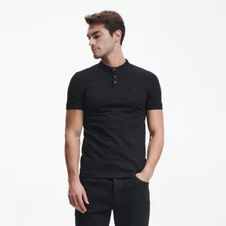 Koszulki męskie - Reserved Koszulka polo slim z niską stójką - Czarny - grafika 1