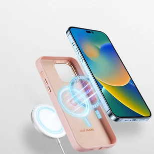 Dux Ducis Grit skórzane etui do iPhone 14 Pro elegancki pokrowiec ze sztucznej skóry (kompatybilne z MagSafe) różowy - Etui i futerały do telefonów - miniaturka - grafika 3