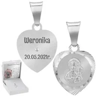 Dewocjonalia - Srebrny medalik serce Matka Boska pr. 925 Grawer Chrzest Komunia - miniaturka - grafika 1
