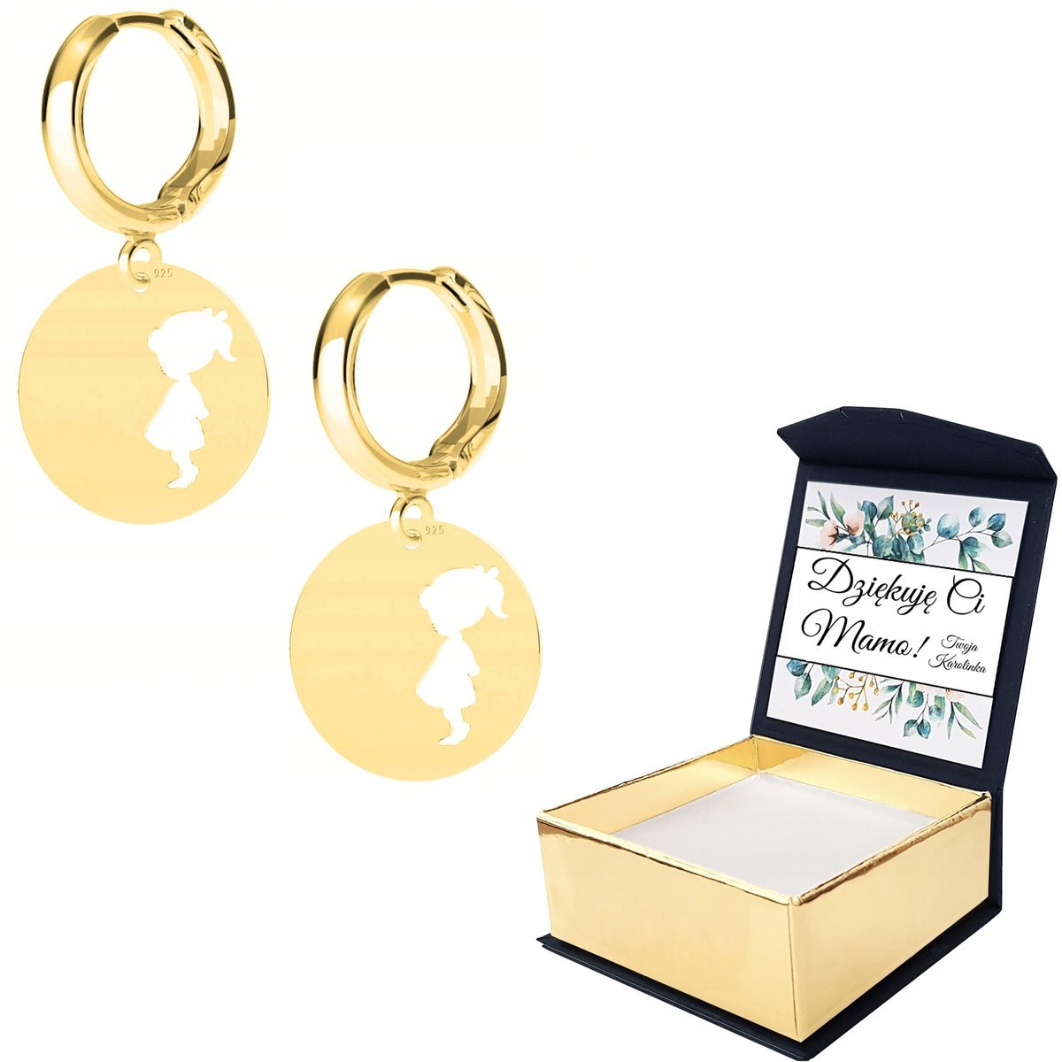 Kolczyki złote Blaszka Dziewczynka WŁASNY NADRUK