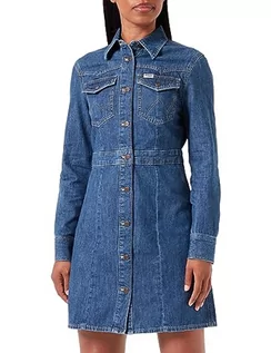 Sukienki - Wrangler Damska sukienka typu slim western, casualowa, Ciekawy kot, M - grafika 1