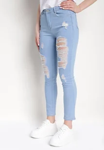 Niebieskie Skinny Jeansy z Wysokim Stanem i Dziurami Lainera - Spodnie damskie - miniaturka - grafika 1