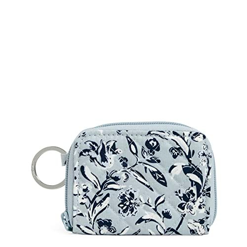 Vera Bradley Damski bawełniany mały portfel zapinany na zamek błyskawiczny z ochroną RFID, wieloletnie szare - bawełna z recyklingu, jeden rozmiar