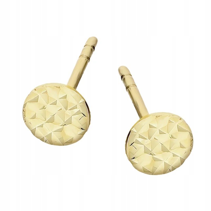 kolczyki złote 585 nowoczesne grawerowane pinezki 5 mm na prezent 0.56g