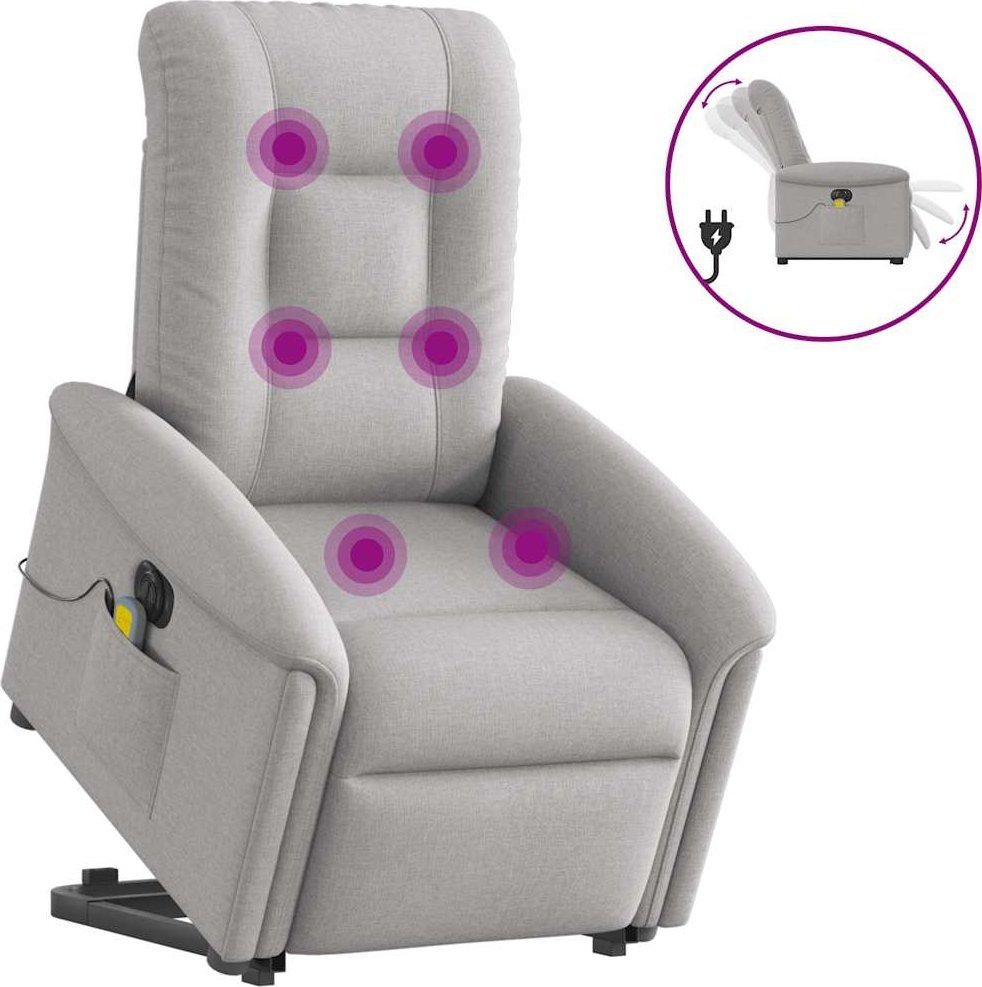 vidaXL Podnoszony fotel masujący, elektryczny, rozkładany, szary