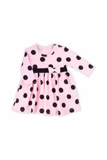 Sukienki i spódniczki dla dziewczynek - Bawełniane sukienko-body niemowlęce w grochy- różowe - grafika 1