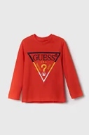 Bluzki dla chłopców - Guess longsleeve bawełniany dziecięcy kolor czerwony z aplikacją - miniaturka - grafika 1