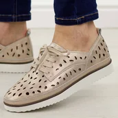 Półbuty damskie - Złote ażurowe skórzane półbuty damskie S.Barski 51-611 - S.BARSKI - miniaturka - grafika 1