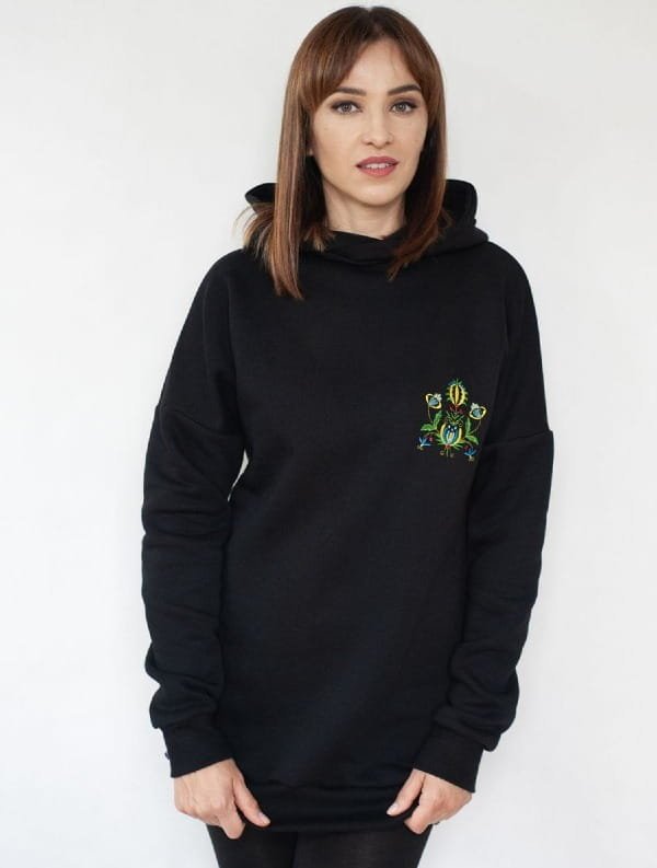 Bluza dresowa folkowa z haftem kaszubska (czarna) (S-M-L)