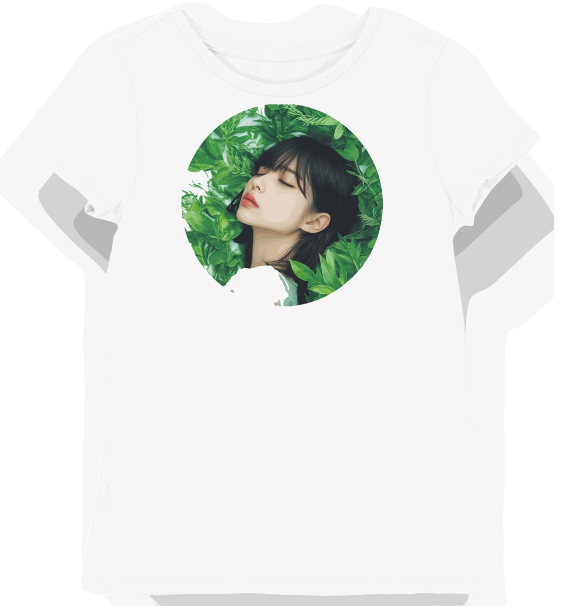 Koszulka damska biała z motywem zielonego liścia XXL