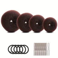 Ozdoby do włosów - TEMU Zestaw do Robienia Pączków - Obręcze z 5 Opaskami, 20 Spinkami i 5 Koków (1 Mały, 1 Średni, 1 Duży, 1 Bardzo Duży), Czarny Beżowy Brązowy – - miniaturka - grafika 1