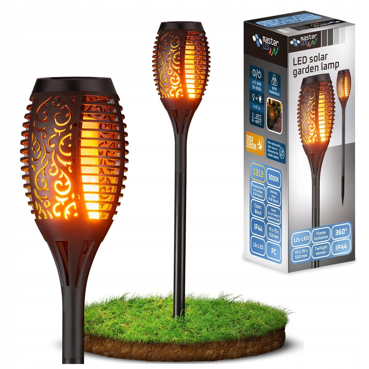 Lampa Solarna Ogrodowa Pochodnia wbijana LED Płomień Lampki Do Ogrodu