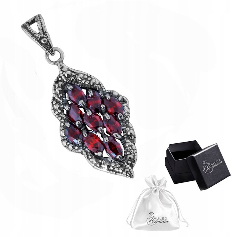 Wisiorek Srebrny z Cyrkoniami Granat Oksydowana Piękna Zawieszka Srebro 925