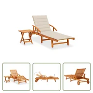 Leżaki ogrodowe - The Living Store Ogrodowy leżak ze stolikiem i poduszką - lite drewno akacjowe - Leżak - miniaturka - grafika 1