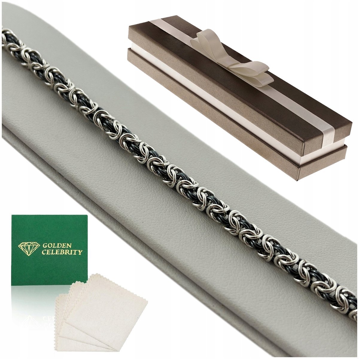 Srebrna Bransoletka Splot Królewski Bizantyjski 19Cm/4Mm Próba 925 Prezent