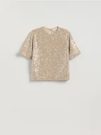 Moda i Uroda OUTLET - Reserved - Cekinowy t-shirt boxy - kremowy - miniaturka - grafika 1