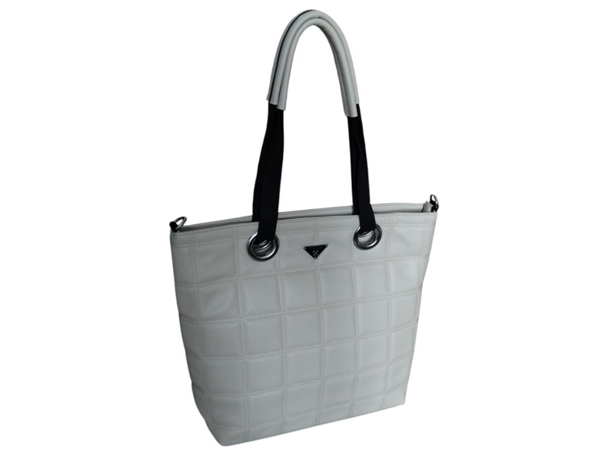 Torebka Damska Shopper, Pikowana Miejska Torba Z Przegrodą W Jasnym Beżu