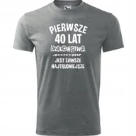 Koszulki męskie - Męska koszulka z Nadrukiem Pierwsze 40 lat dzieciństwa Prezent na Urodziny ciemnoszary melanż XL - miniaturka - grafika 1
