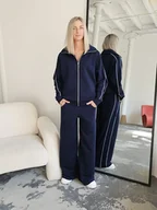 Komplety damskie - Gaia rozpinany komplet z lamówkami granatowy - miniaturka - grafika 1
