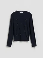 Bluzki dla dziewczynek - Reserved - Koszulka z cekinową aplikacją - czarny - miniaturka - grafika 1