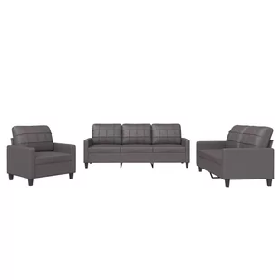 3-cz. zestaw sof z poduszkami, szary, sztuczna skóra Lumarko! - Sofy i kanapy - miniaturka - grafika 3