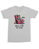 Koszulki i topy damskie - Koszulka z nadrukiem Życie po życiu Szkieletem Humorem Szara M - miniaturka - grafika 1