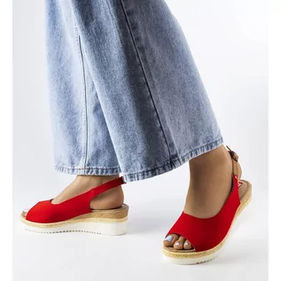 Sandały damskie - Czerwone sandały na koturnie Big Star JJ276048 - grafika 1
