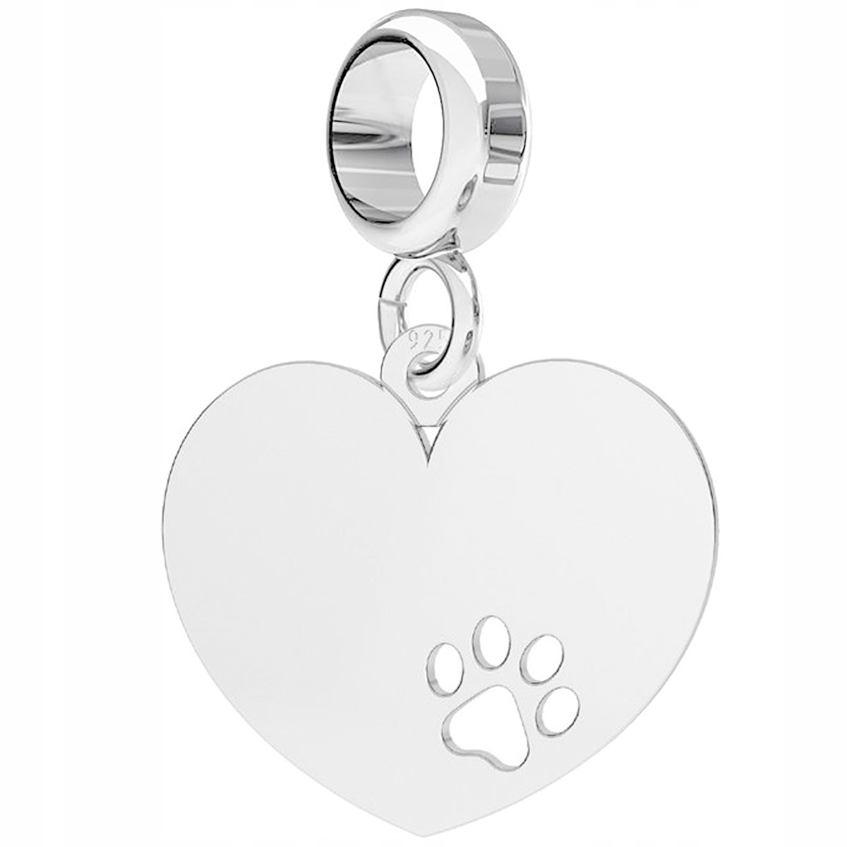 Charms Srebrny Psia Łapka Serce Serduszko Blaszka z Sercem Heart SREBRO 925