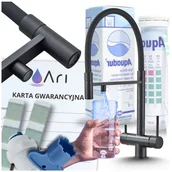 Baterie kuchenne - Bateria Kuchenna Trójdrożna z Obrotową Wyciąganą Wylewką Kran Do Kuchni Filtr HighFlex - CZARNY MAT - miniaturka - grafika 1