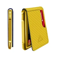 Portfele - MURADIN Męski portfel, taktyczny portfel składany dla mężczyzn, metalowy, blokujący RFID, aluminium, uchwyt na karty pieniężne, prezent dla mężczyzn (włókno węglowe, żółty) - miniaturka - grafika 1