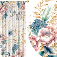 Zasłony - GOTOWE ZASŁONY NA ŻABKI TAŚMIE 140X250 ZASŁONA KWIATY 145 SKRÓCENIE W CENIE - miniaturka - grafika 1