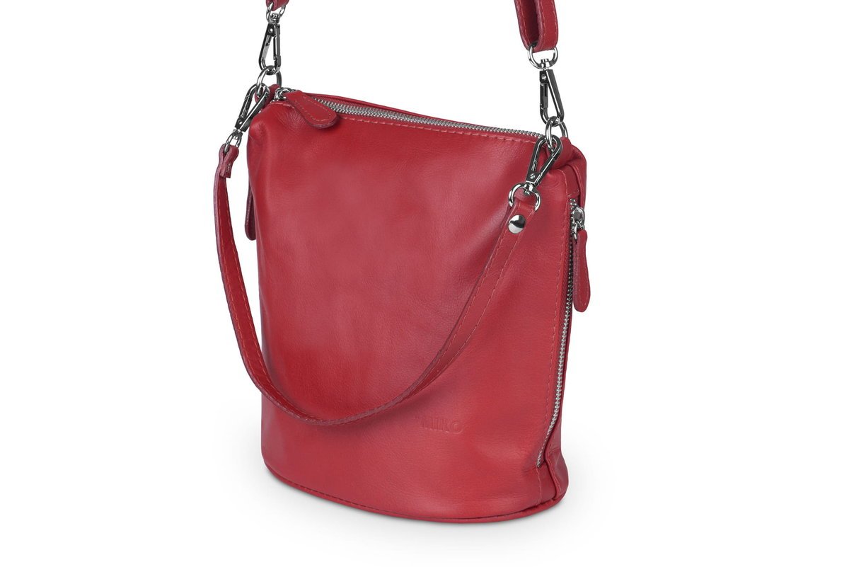 Torebka Listonoszka Skórzana Vera Pelle Miko Czerwona