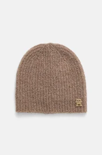 Tommy Hilfiger czapka wełniana kolor beżowy z cienkiej dzianiny wełniana AW0AW16624 - Czapki damskie - miniaturka - grafika 1
