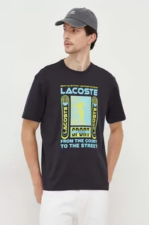 Koszulki męskie - Lacoste t-shirt bawełniany kolor granatowy z nadrukiem - grafika 1