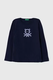 Bluzki dla dziewczynek - United Colors of Benetton longsleeve bawełniany dziecięcy kolor granatowy - grafika 1