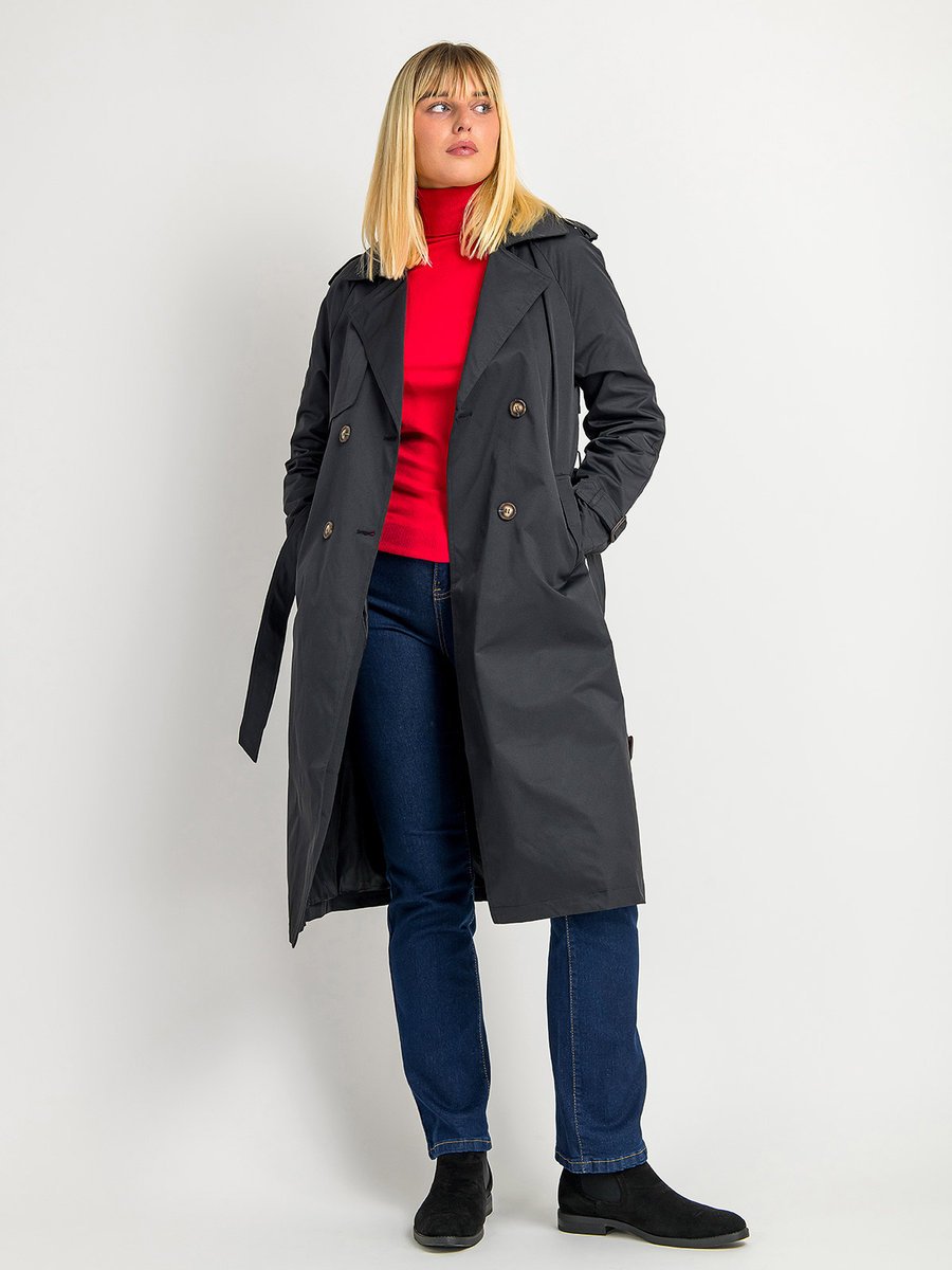 Płaszcz dwurzędowy z paskiem czarny XL