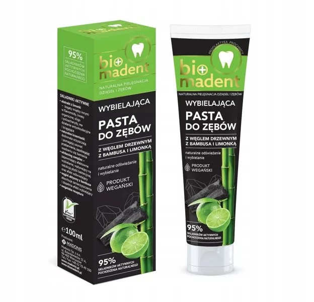 Bio Madent Bio Madent - Pasta do zębów z węglem drzewnym z bambusa i limonką wybielająca 100ml