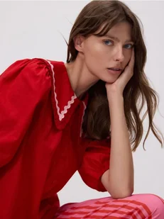 Reserved - Koszula z dekoracyjnym kołnierzem - czerwony - Moda i Uroda OUTLET - miniaturka - grafika 1