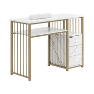 Stoliki do manicure - physa Biurko do manicure żelazna rama marmurowe / złote 3 szuflady podpórka pod dłonie - Biurka do manicure - miniaturka - grafika 1