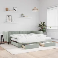 Sofy i kanapy - vidaXL Sofa rozsuwana z szufladami, jasnoszara, 100x200 cm, aksamit - miniaturka - grafika 1