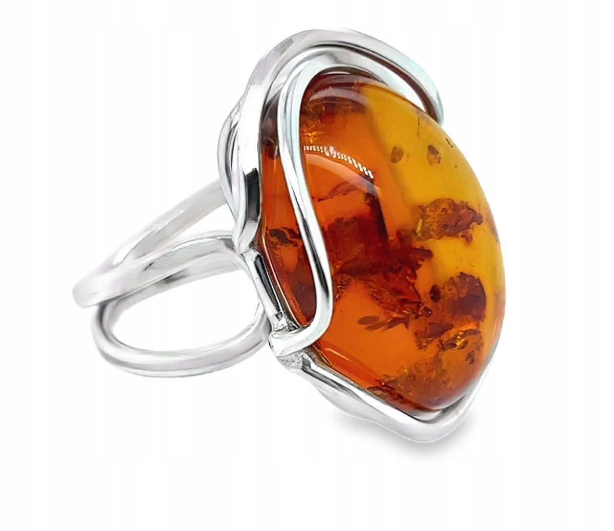 DUŻY Pierścionek srebrny BURSZTYN SREBRO ROZMIAR 15 REGULOWANY koniak